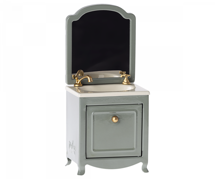 Maileg Sink dresser w. mirror, Mouse - Dark mint