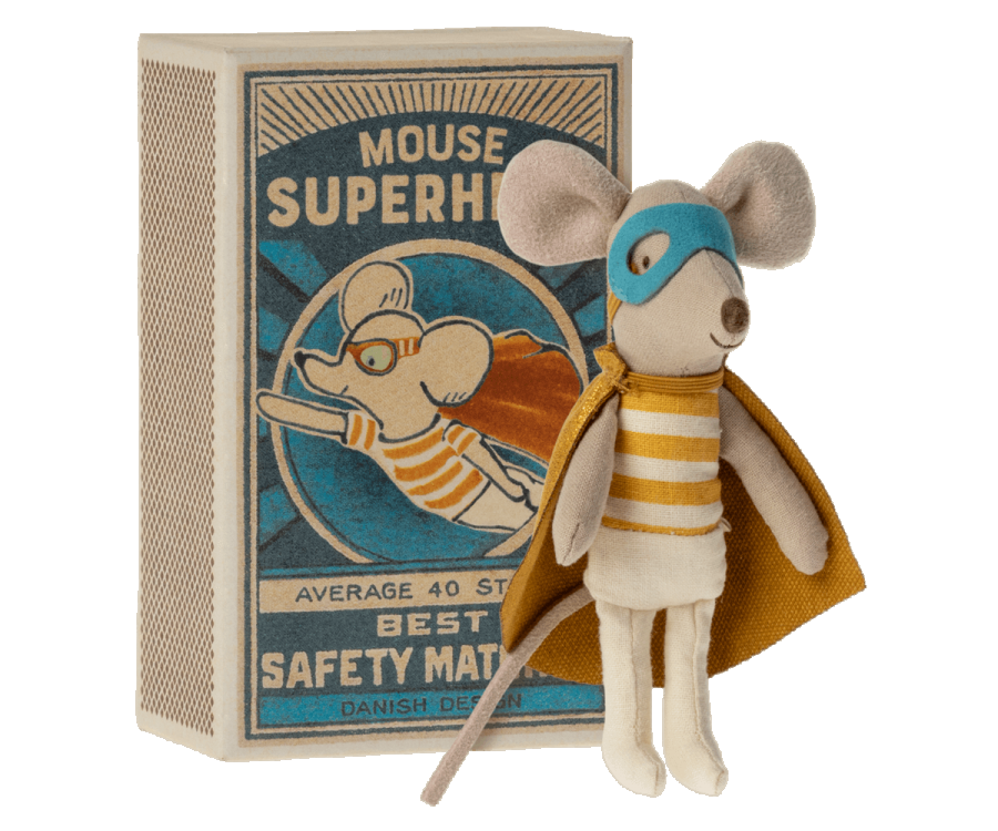 Maileg Super hero mouse, Little brother in matchbox