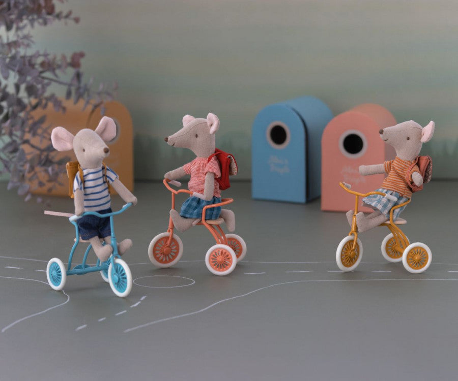 Maileg Tricycle mouse, Big sister with bag - Old rose