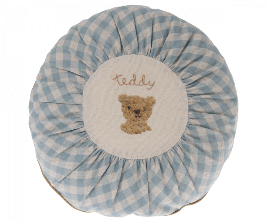 Maileg Cushion, Round, Small - Teddy, checked