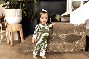 Snuggle Hunny Kids Olive Stripe Growsuit