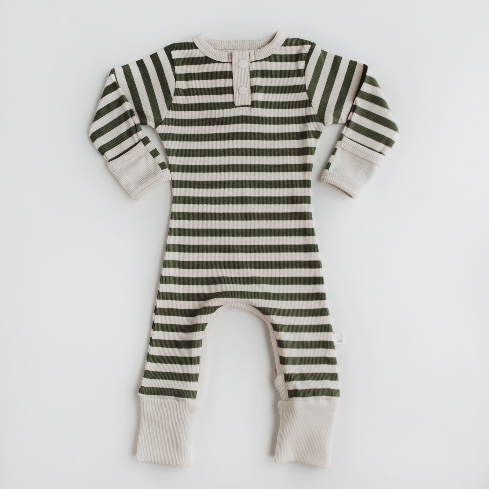 Snuggle Hunny Kids Olive Stripe Growsuit