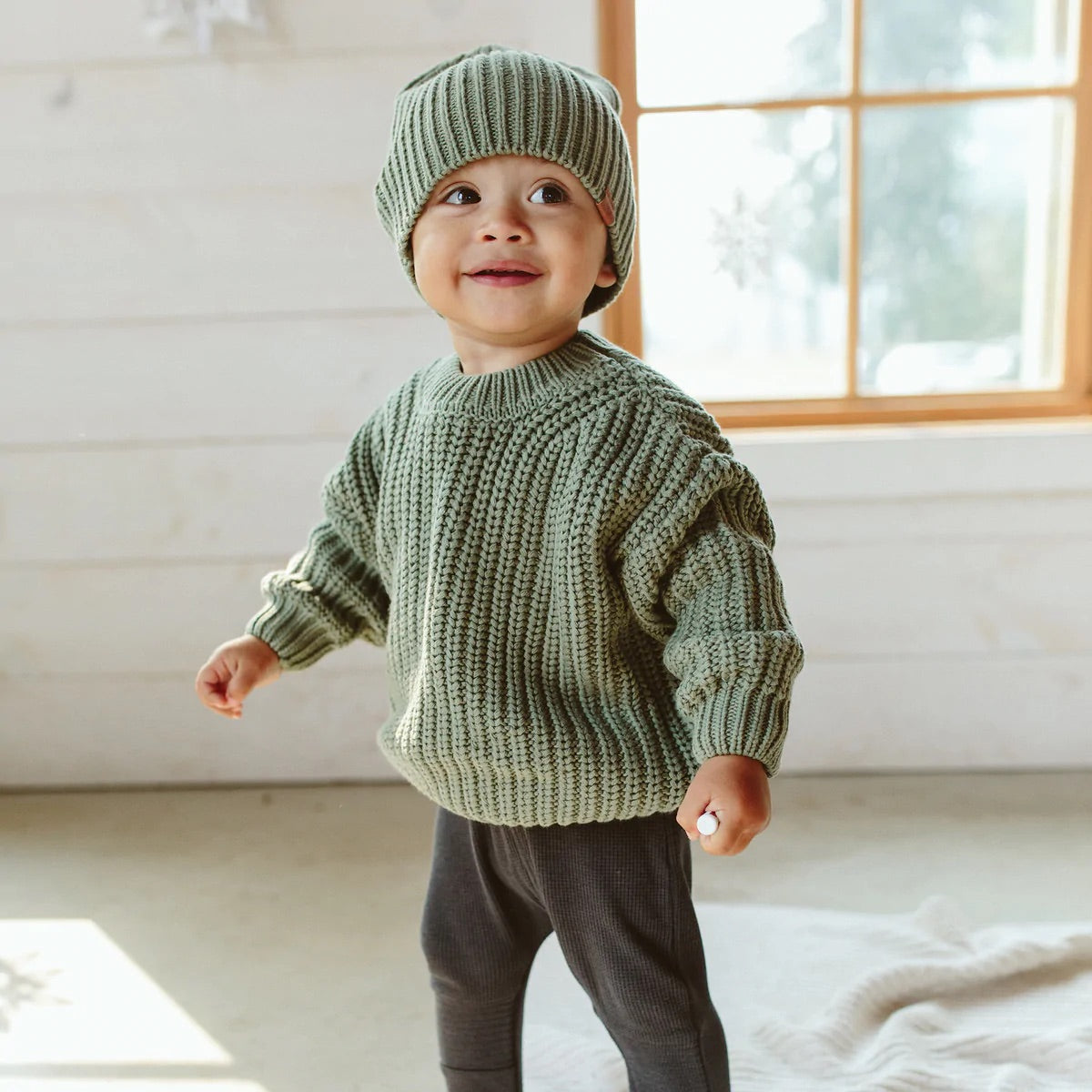 Goumikids Organic Cotton Kids Chunky Knit Sweater - Noble Fir