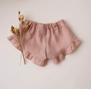 Dannie and Lilou Linen Ruffle Shorts