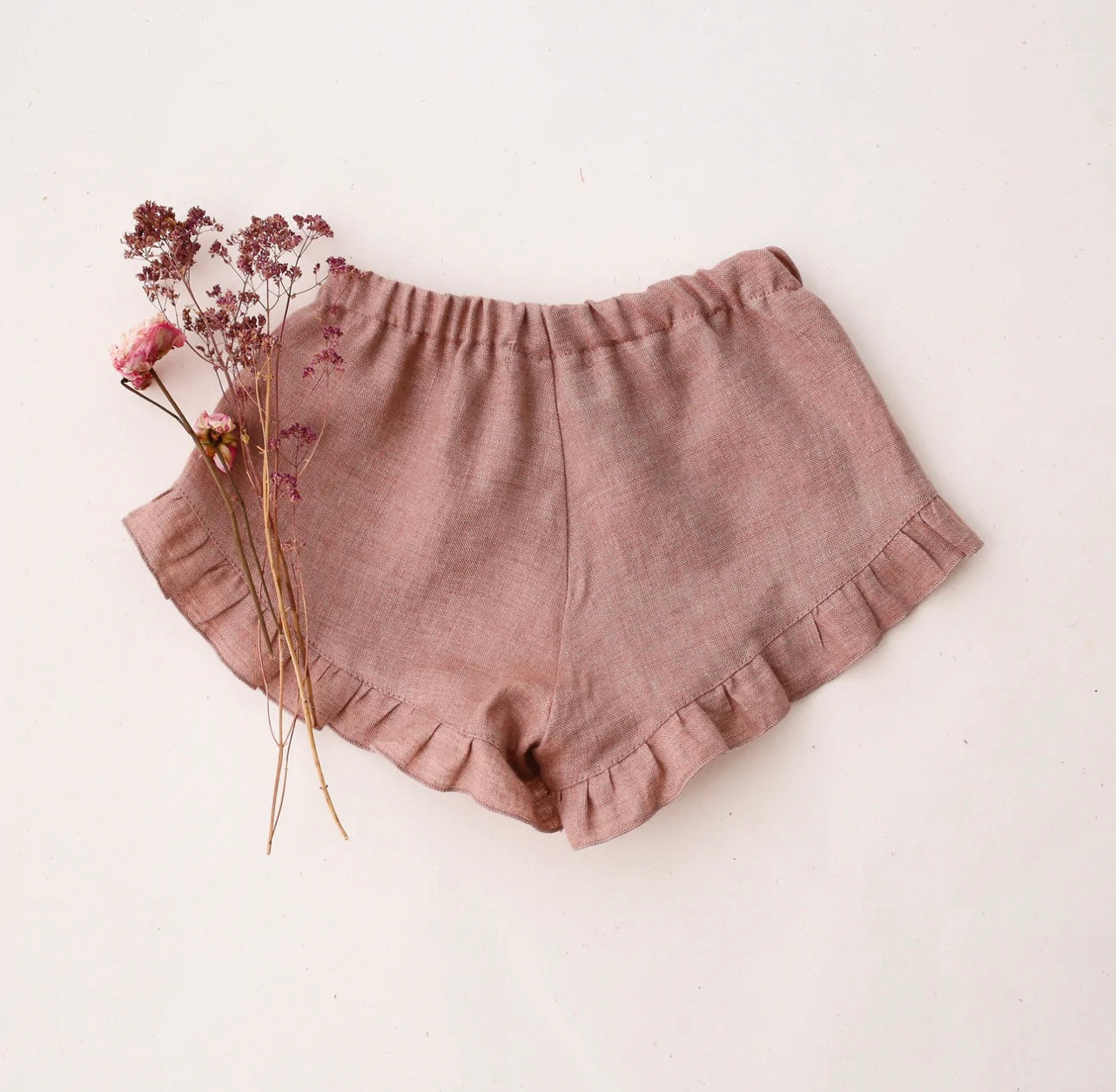 Dannie and Lilou Linen Ruffle Shorts